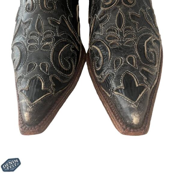 CORRAL Vintage Black Leather w/ Lizard Inlay Snip Toe Western/Cowboy Boots - Picture 9 of 16
